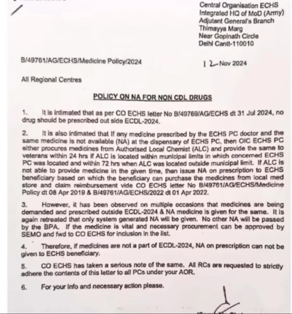 New ECHS Advisory: What to Do If Medicines Are Not Available at Dispensaries? New Guidelines Issued by the Army
