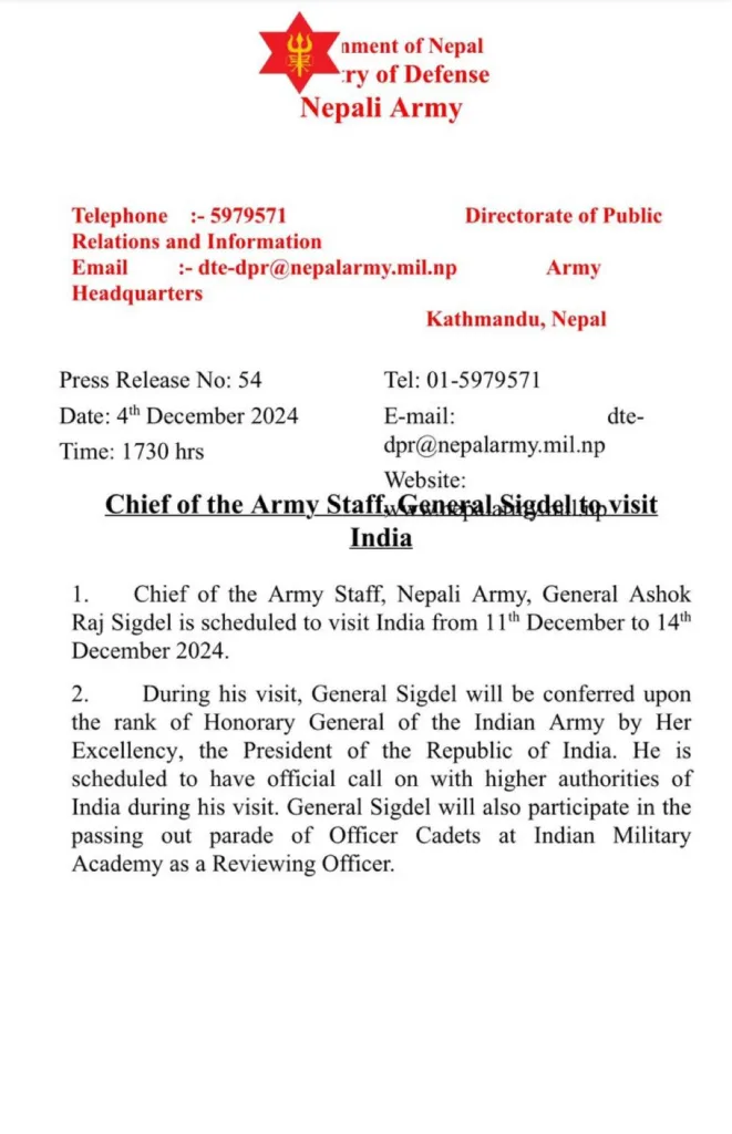 Nepal Army Chief India Visit: Focus on Gorkha Recruitment and Defence Cooperation