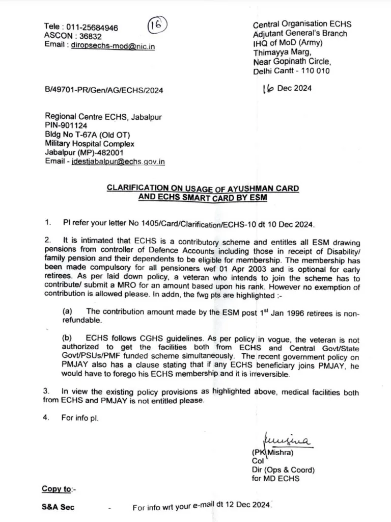 ECHS Cautions Veterans: Think Twice Before Opting for Ayushman Card!